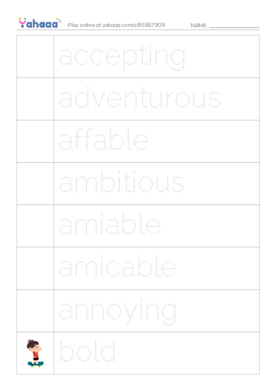 Common Adjectives in English: character 1 PDF one column image words