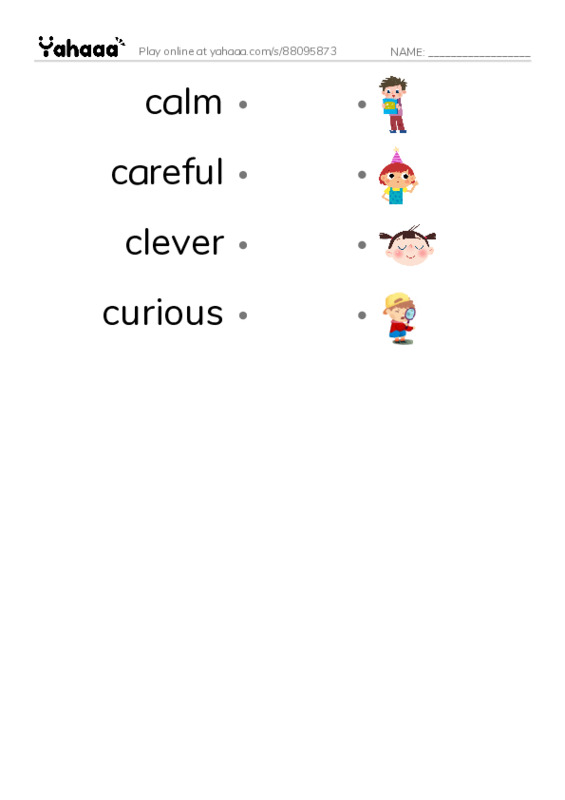 Common Adjectives in English: character 2 PDF link match words worksheet