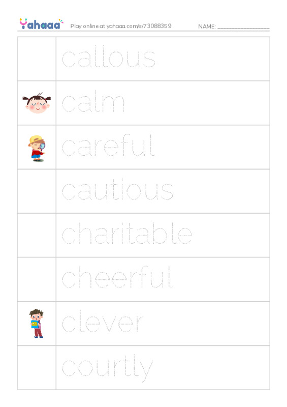 Common Adjectives in English: character 2 PDF one column image words