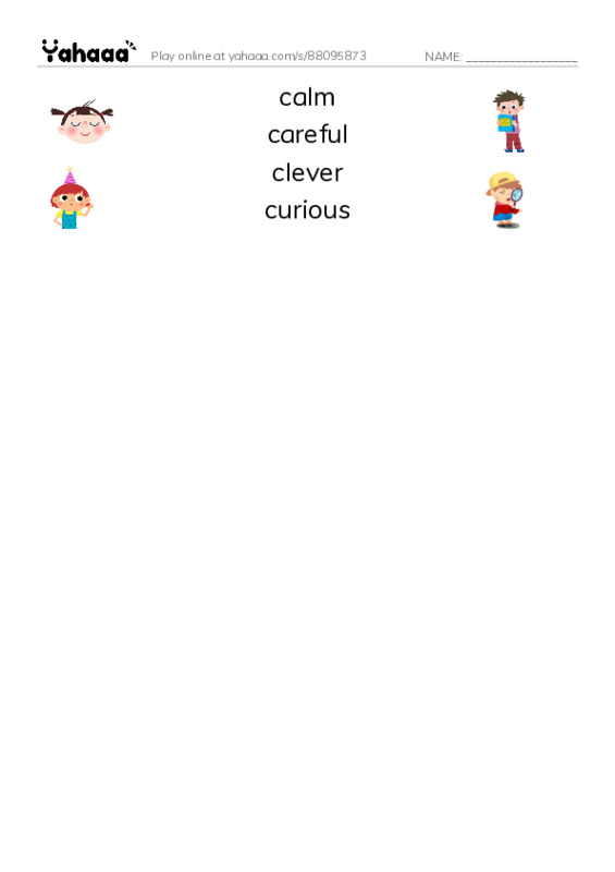 Common Adjectives in English: character 2 PDF three columns match words
