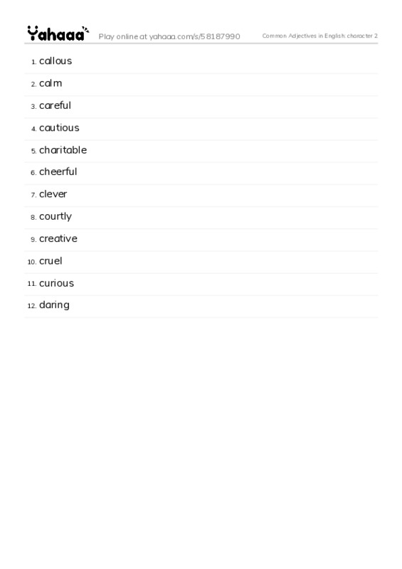 Common Adjectives in English: character 2 PDF words glossary