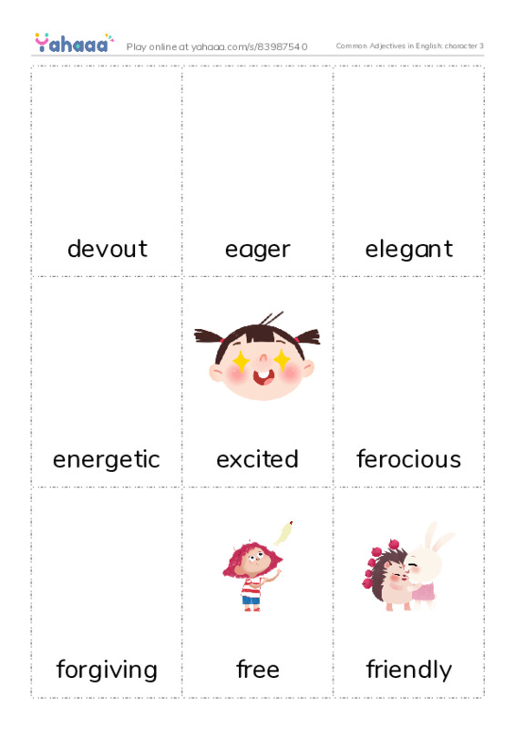 Common Adjectives in English: character 3 PDF flaschards with images