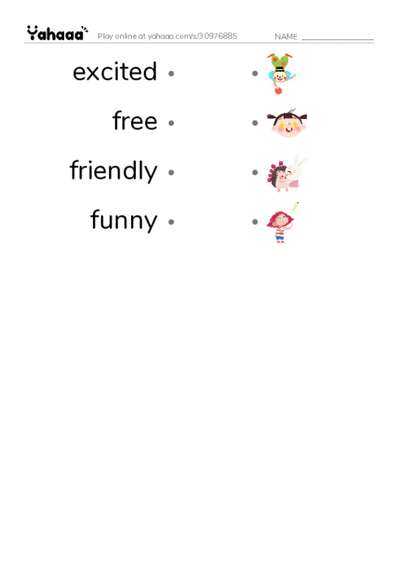 Common Adjectives in English: character 3 PDF link match words worksheet