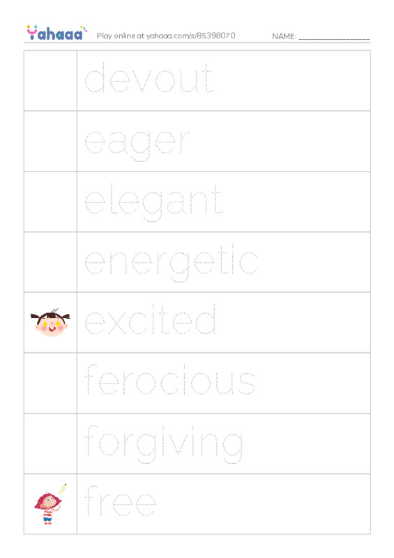 Common Adjectives in English: character 3 PDF one column image words