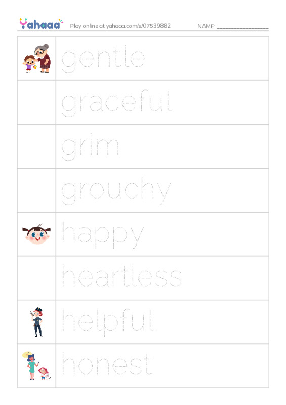 Common Adjectives in English: character 4 PDF one column image words