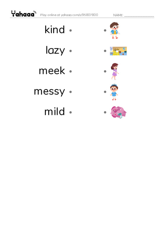 Common Adjectives in English: character 5 PDF link match words worksheet