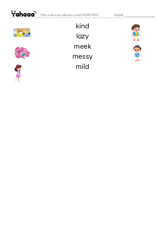 Common Adjectives in English: character 5 PDF three columns match words