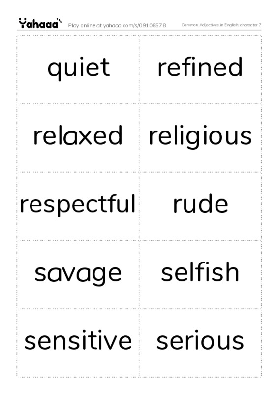 Common Adjectives in English: character 7 PDF two columns flashcards