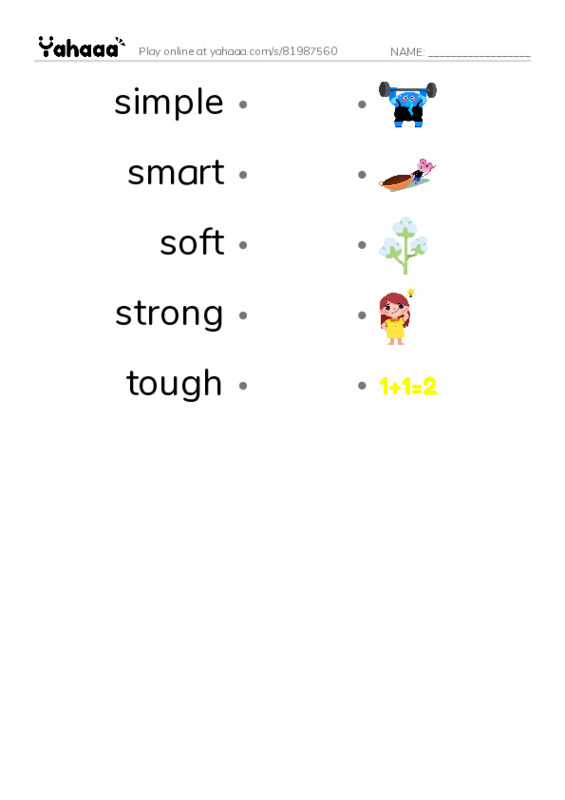 Common Adjectives in English: character 8 PDF link match words worksheet
