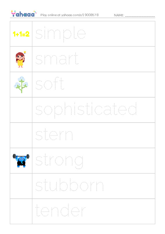 Common Adjectives in English: character 8 PDF one column image words
