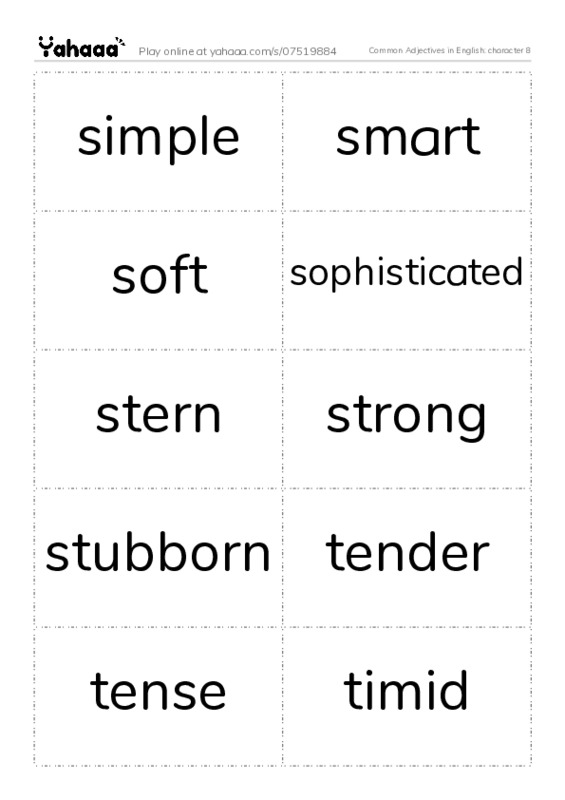 Common Adjectives in English: character 8 PDF two columns flashcards