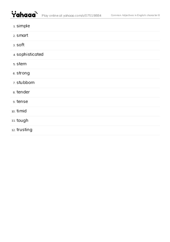 Common Adjectives in English: character 8 PDF words glossary
