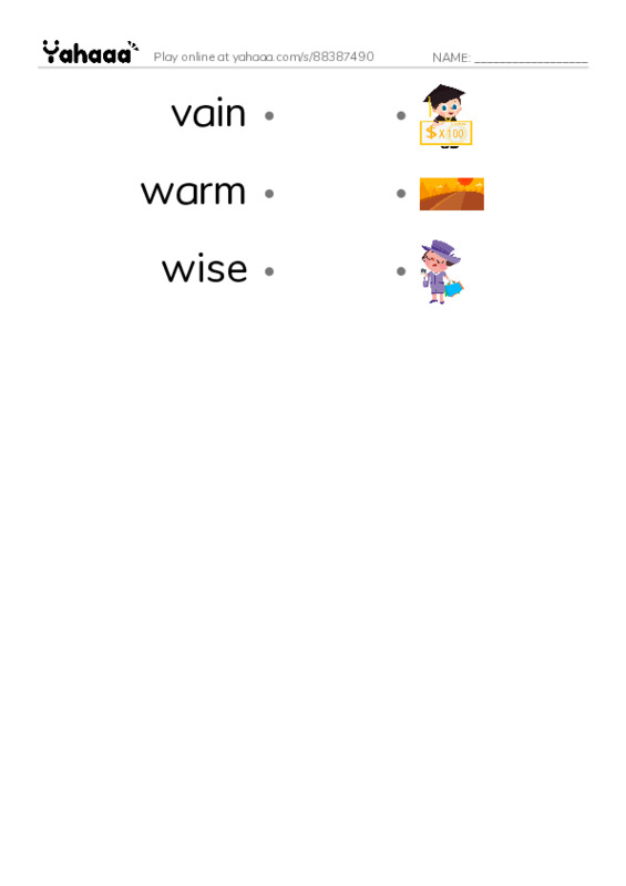 Common Adjectives in English: character 9 PDF link match words worksheet