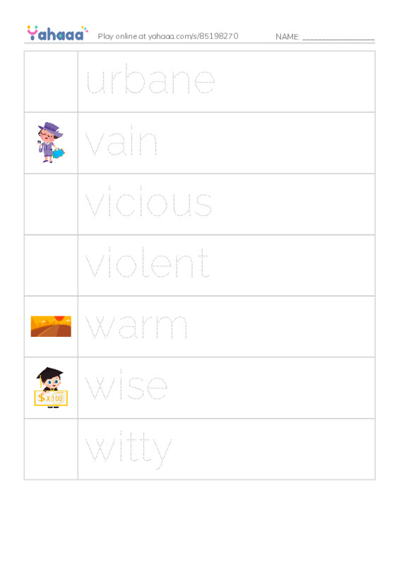 Common Adjectives in English: character 9 PDF one column image words