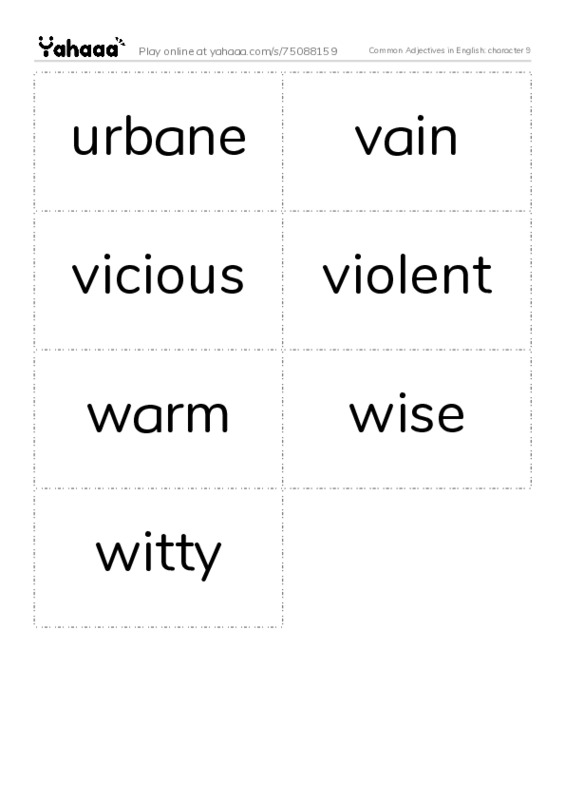 Common Adjectives in English: character 9 PDF two columns flashcards