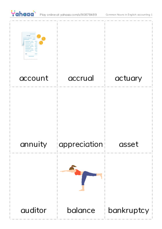 Common Nouns in English: accounting 1 PDF flaschards with images