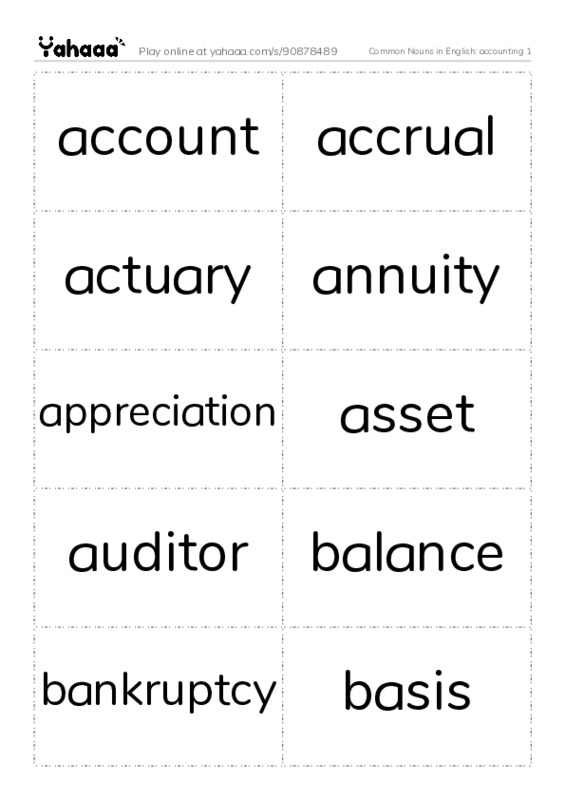 Common Nouns in English: accounting 1 PDF two columns flashcards
