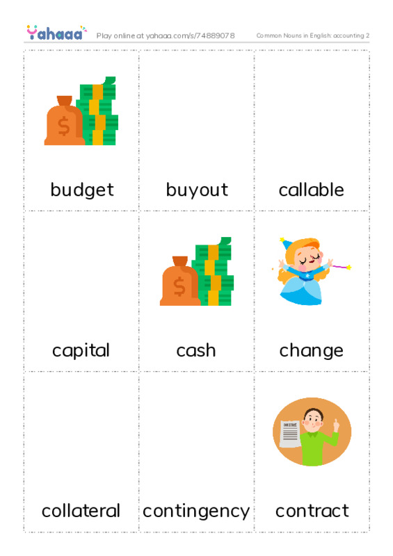 Common Nouns in English: accounting 2 PDF flaschards with images
