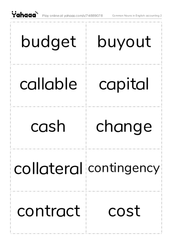 Common Nouns in English: accounting 2 PDF two columns flashcards