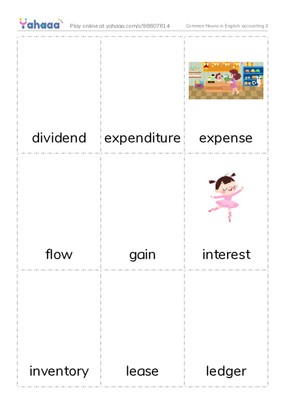 Common Nouns in English: accounting 3 PDF flaschards with images