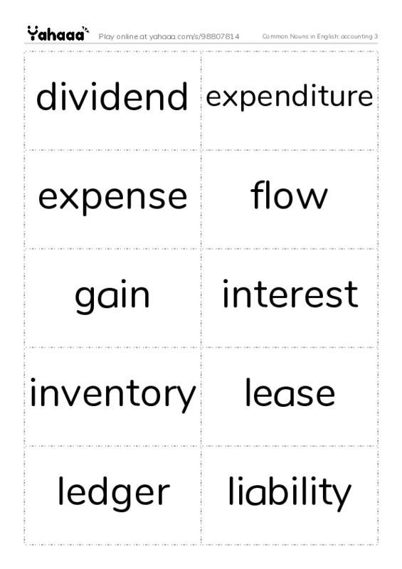 Common Nouns in English: accounting 3 PDF two columns flashcards