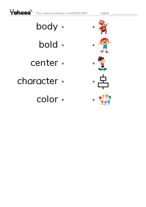 Common Nouns in English: typography 1 PDF link match words worksheet