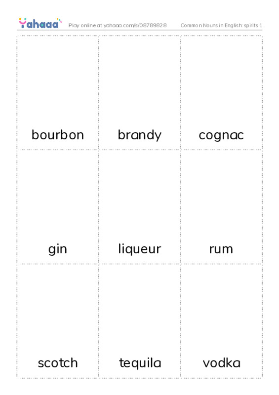Common Nouns in English: spirits 1 PDF flaschards with images