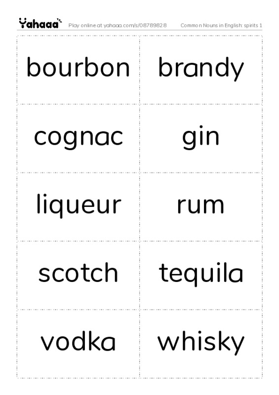 Common Nouns in English: spirits 1 PDF two columns flashcards
