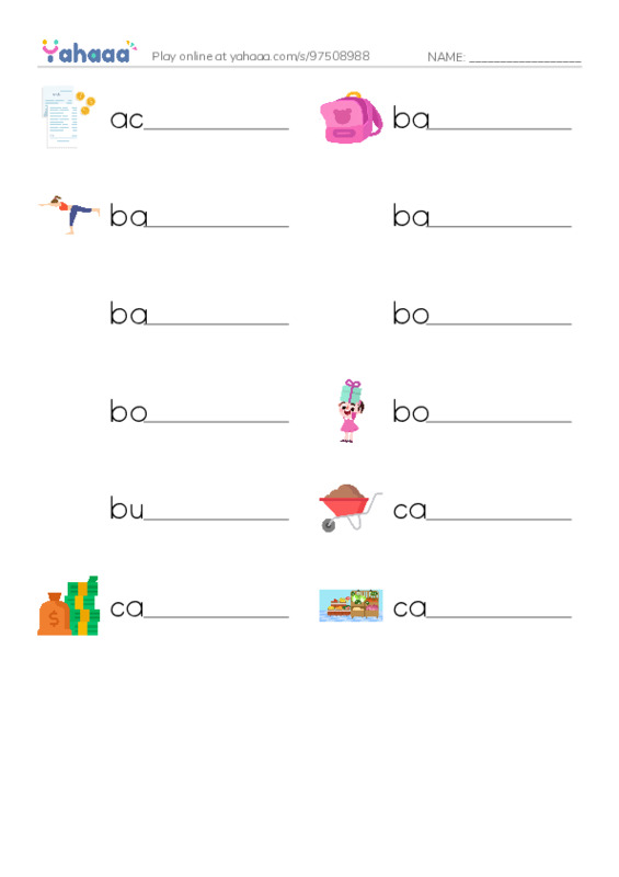 Common Nouns in English: shopping 1 PDF worksheet writing row
