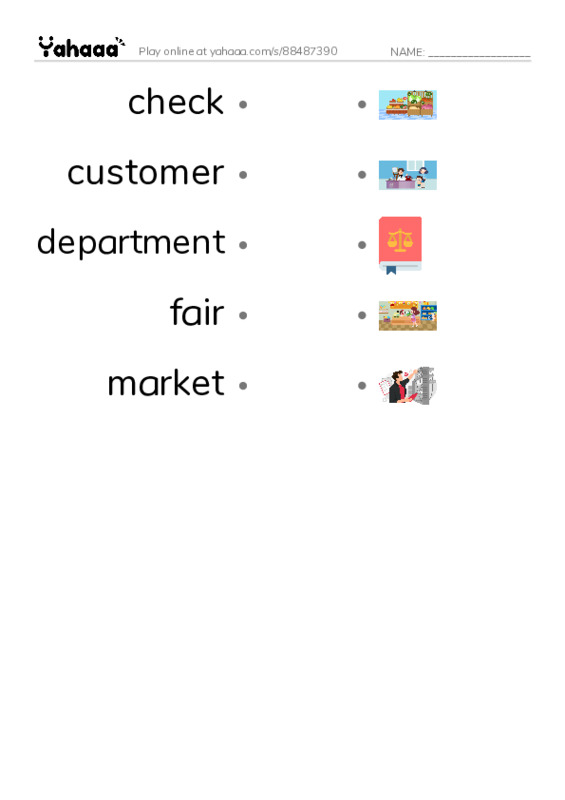 Common Nouns in English: shopping 2 PDF link match words worksheet