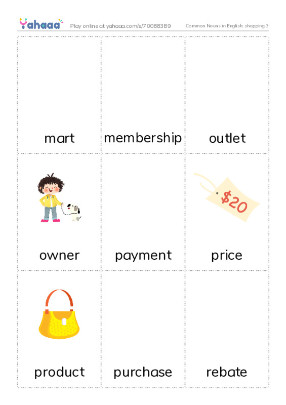 Common Nouns in English: shopping 3 PDF flaschards with images