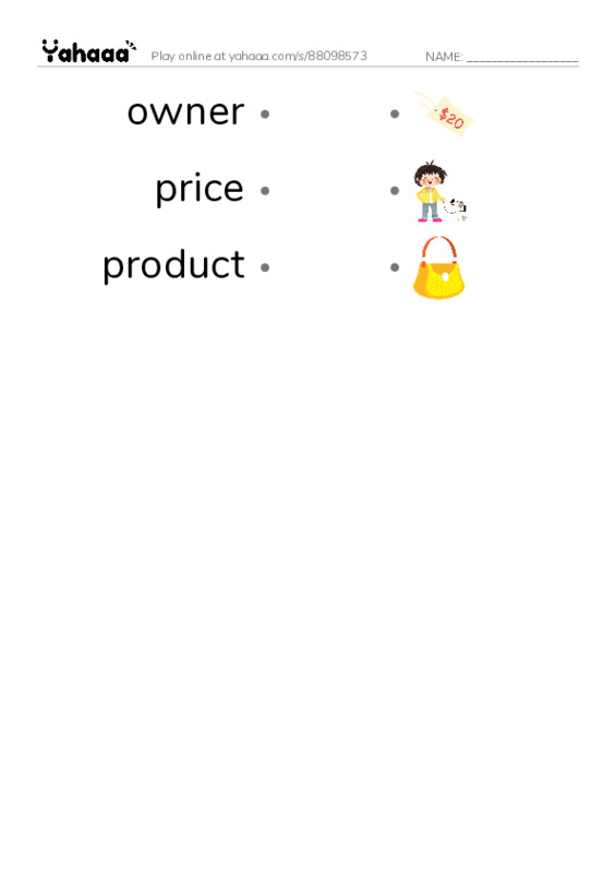 Common Nouns in English: shopping 3 PDF link match words worksheet