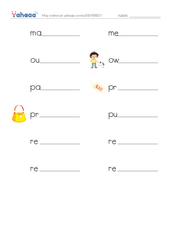Common Nouns in English: shopping 3 PDF worksheet writing row