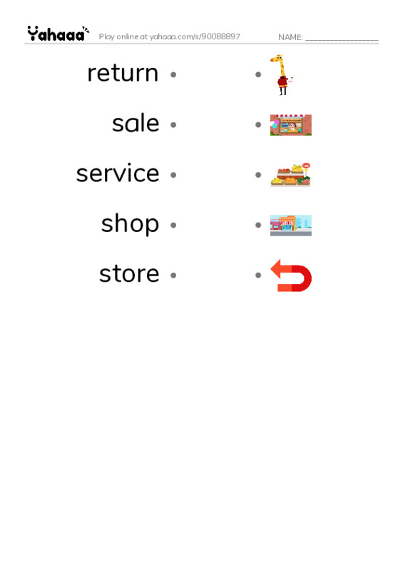 Common Nouns in English: shopping 4 PDF link match words worksheet