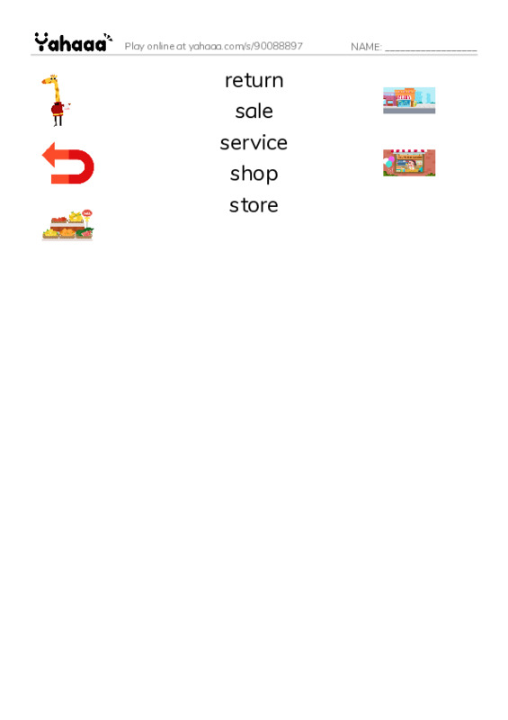 Common Nouns in English: shopping 4 PDF three columns match words