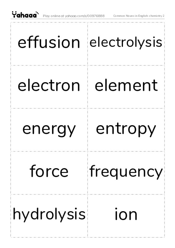 Common Nouns in English: chemistry 2 PDF two columns flashcards