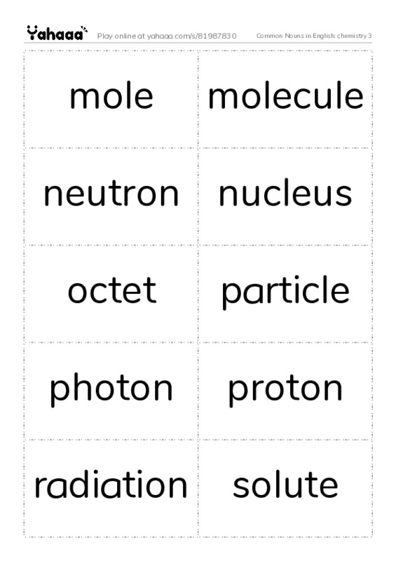 Common Nouns in English: chemistry 3 PDF two columns flashcards
