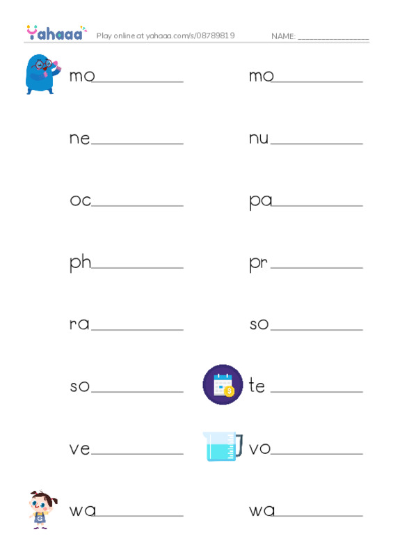 Common Nouns in English: chemistry 3 PDF worksheet writing row