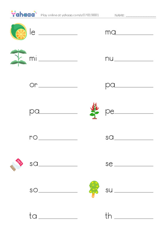 Common Nouns in English: seasonings 2 PDF worksheet writing row