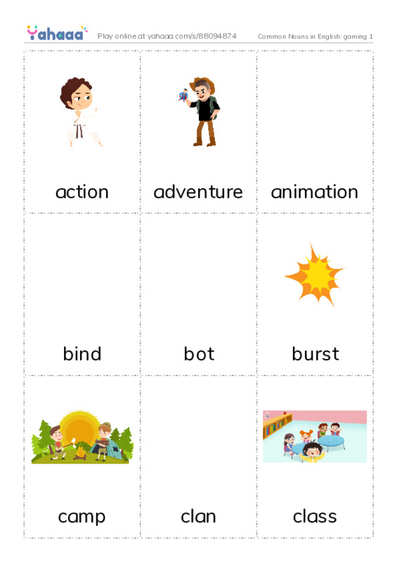 Common Nouns in English: gaming 1 PDF flaschards with images