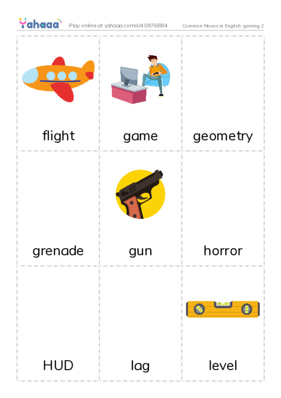 Common Nouns in English: gaming 2 PDF flaschards with images