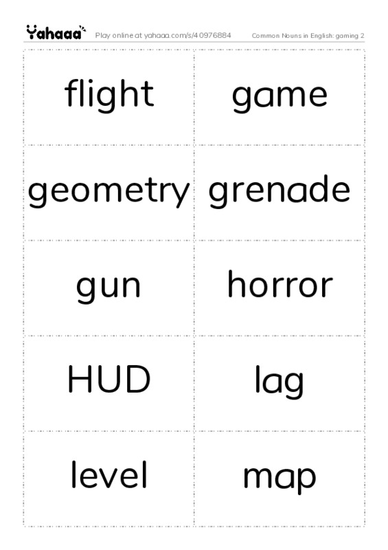 Common Nouns in English: gaming 2 PDF two columns flashcards