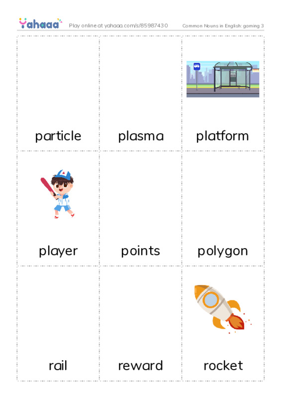 Common Nouns in English: gaming 3 PDF flaschards with images