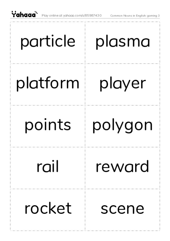 Common Nouns in English: gaming 3 PDF two columns flashcards