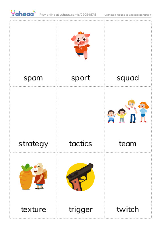 Common Nouns in English: gaming 4 PDF flaschards with images