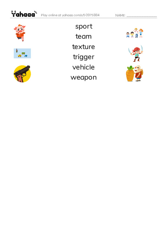 Common Nouns in English: gaming 4 PDF three columns match words