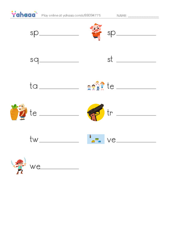 Common Nouns in English: gaming 4 PDF worksheet writing row