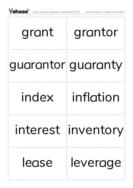 Common Nouns in English: real estate 2 PDF two columns flashcards