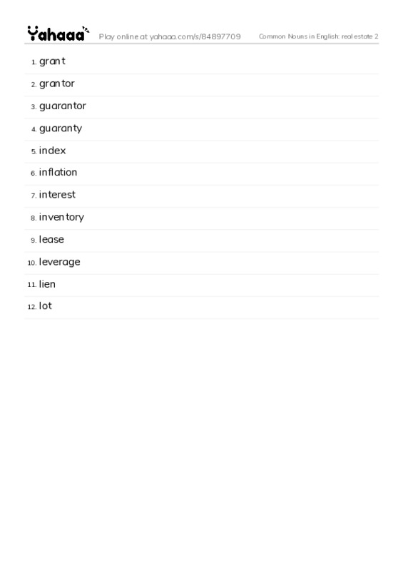 Common Nouns in English: real estate 2 PDF words glossary