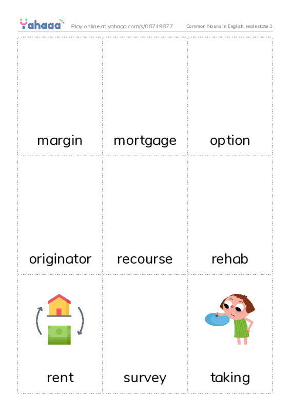 Common Nouns in English: real estate 3 PDF flaschards with images